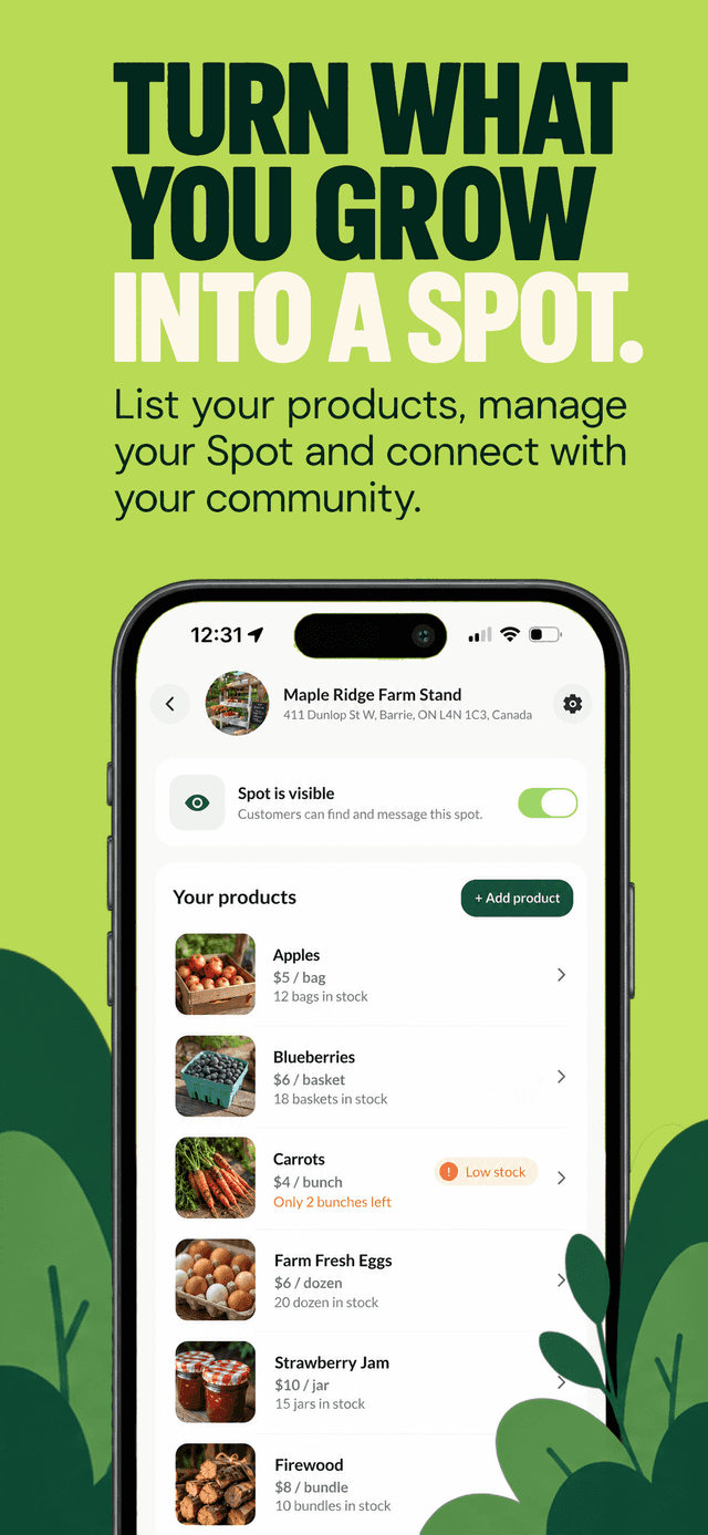 Seller dashboard in the Cropdrop app for managing a Spot's product listings.